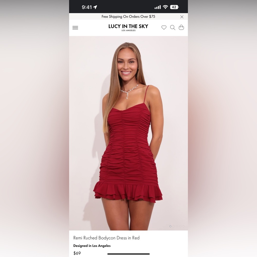 Lucy in the Sky Red Ruched Bodycon Mini Dress